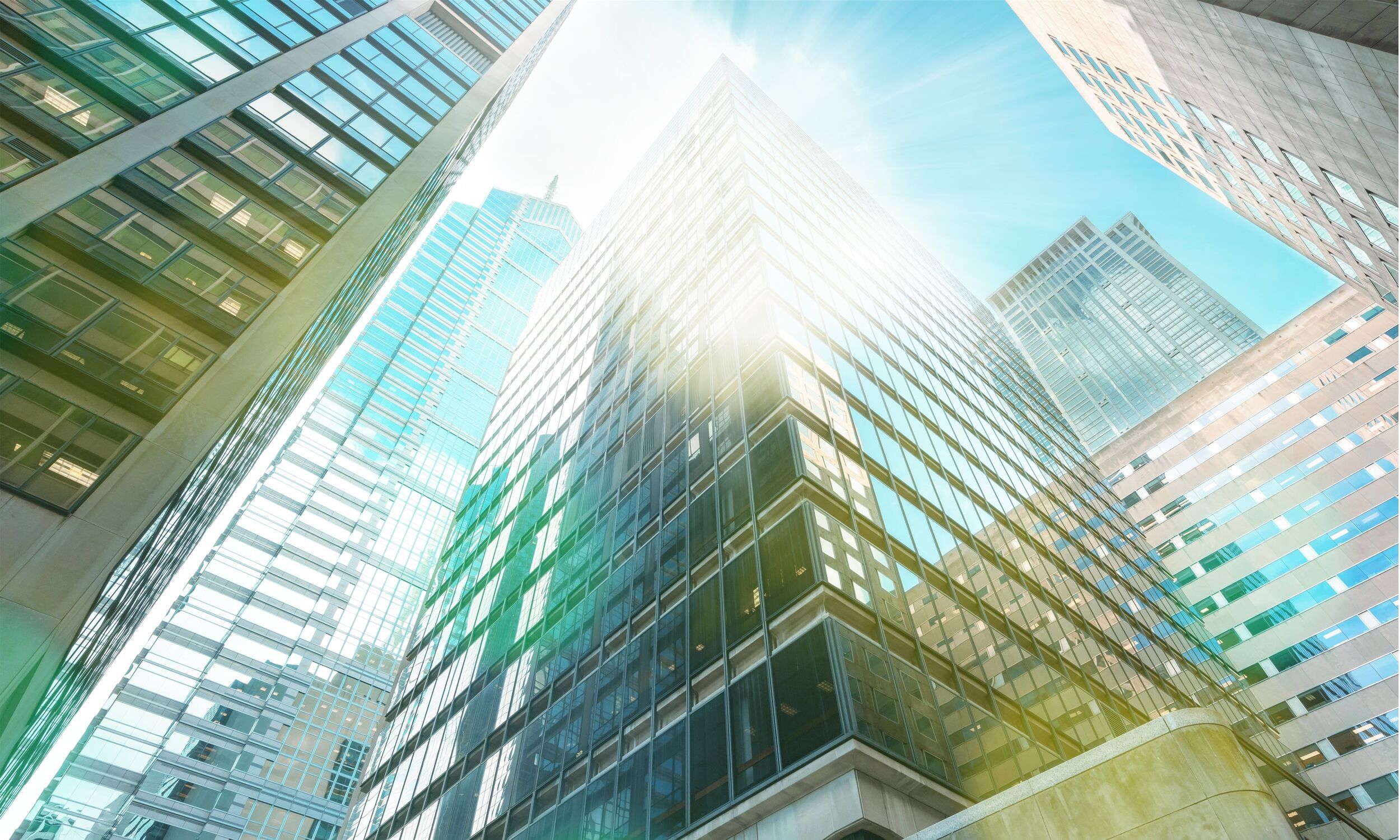Skyscraper with sun reflection.